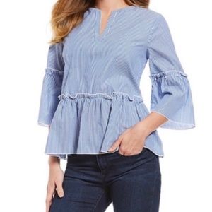 Ivanka Trump Blue Bell Sleeve Top